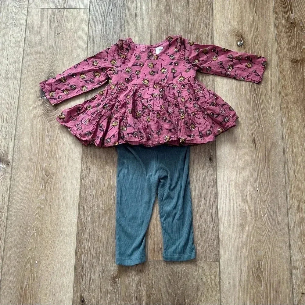 Isobella & Chloe Toddler Girl Long Sleeve Pink Floral Top with Pants Sz 18m GUC